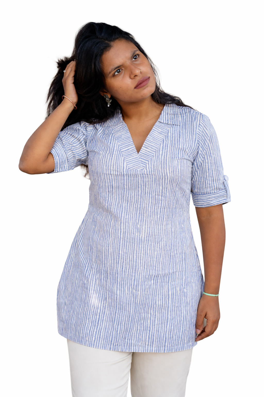 Blue Cotton Stripe Straight